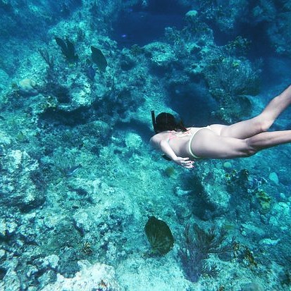 a person swimming in a pool of water