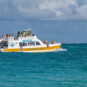 a small boat in a large body of water